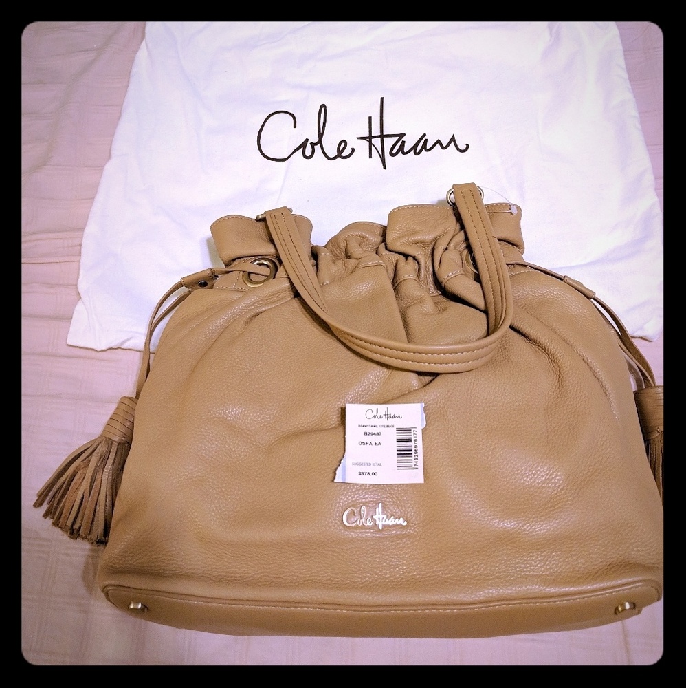 Colehaan Leather Beige Drawstring Tote